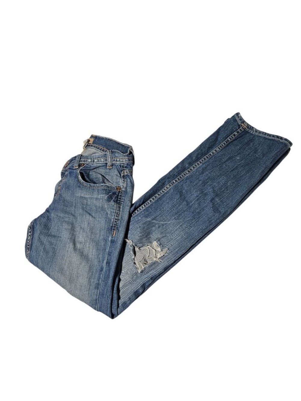Denim of Virtue Jeans Womens Size 25 Boot Cut Low Rise Light Wash Ripped